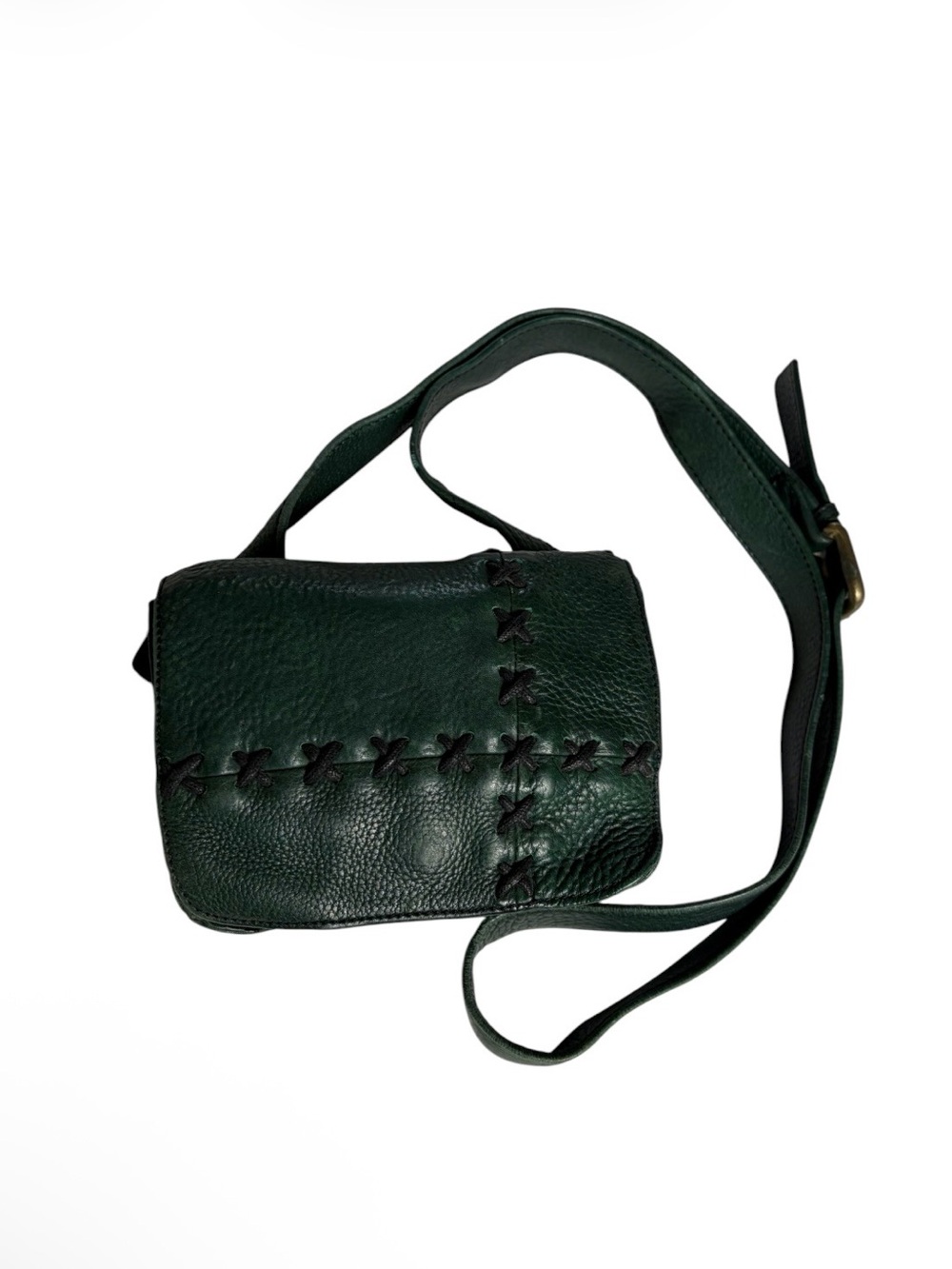 Vintage green leather crossbody double sided Saddle bag by Sabina